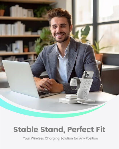 Wireless Charger Charging Station: 3 in 1 Charger Stand for Apple Multiple Devices Product for iPhone 16 15 14 Pro Max 13 12 11 for Watch 10 9 8 7 6 5 4 3 2 SE & Ultra for Airpods 4 3 2 Pro