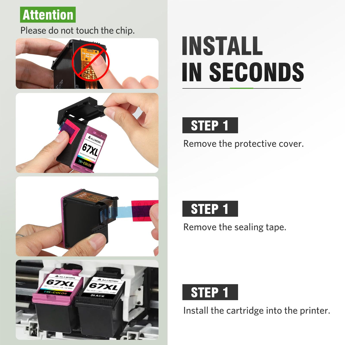 67XL Ink Cartridge Replacement for HP 67 XL Black Tri-Color Remanufactured for HP Ink 67 67XL for DeskJet 2755e 2700 2855e 2800 2752 2742e 4155e 4255e 4100 Envy 6055 6055e 6455e Printer (2-Pack)