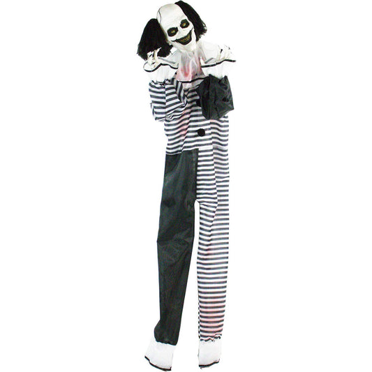 Haunted Hill Farm Scary Animatronic Talking Clown with Touch Activated Lights and Sounds, Indoor or Covered Outdoor Halloween Decorations for Home or Haunted House, Battery Operated Halloween Props