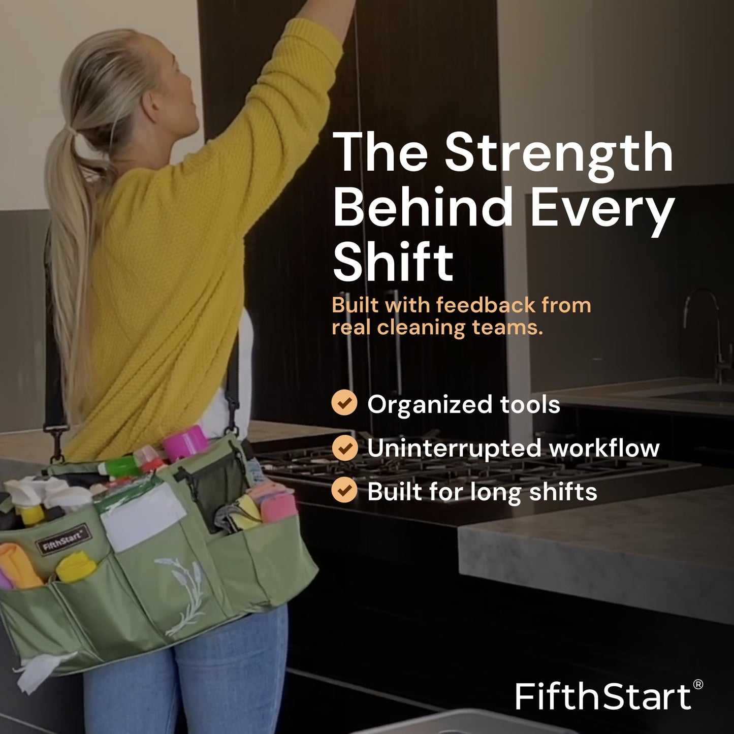 FifthStart Cleaning Supplies Organizer Tote & Caddy - X-Large, Black Nylon - Adjustable Straps for Cleaning Tote - 9 Pockets & Dividers in Organizer Bag - Durable Nylon Construction for Diaper Caddy