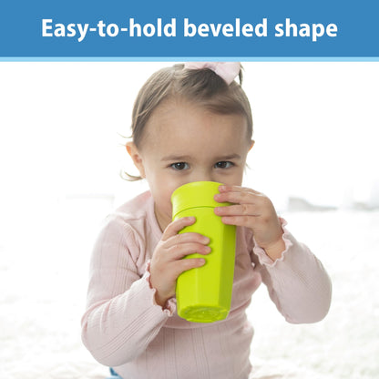Dr. Brown's Milestones Cheers 360 Spoutless Transition Cup, Travel Friendly and Leak Free Sippy for Babies and Toddlers, Green and Pink, BPA-Free, 10 oz/300 mL, 9m+