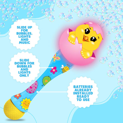 ArtCreativity Easter Chick Bubble Wand, Easter Basket Stuffers for Toddler, 14" Light Up Automatic Bubble Maker with LED & Music, Bubbles for Kids, Toys for Toddlers 1-3