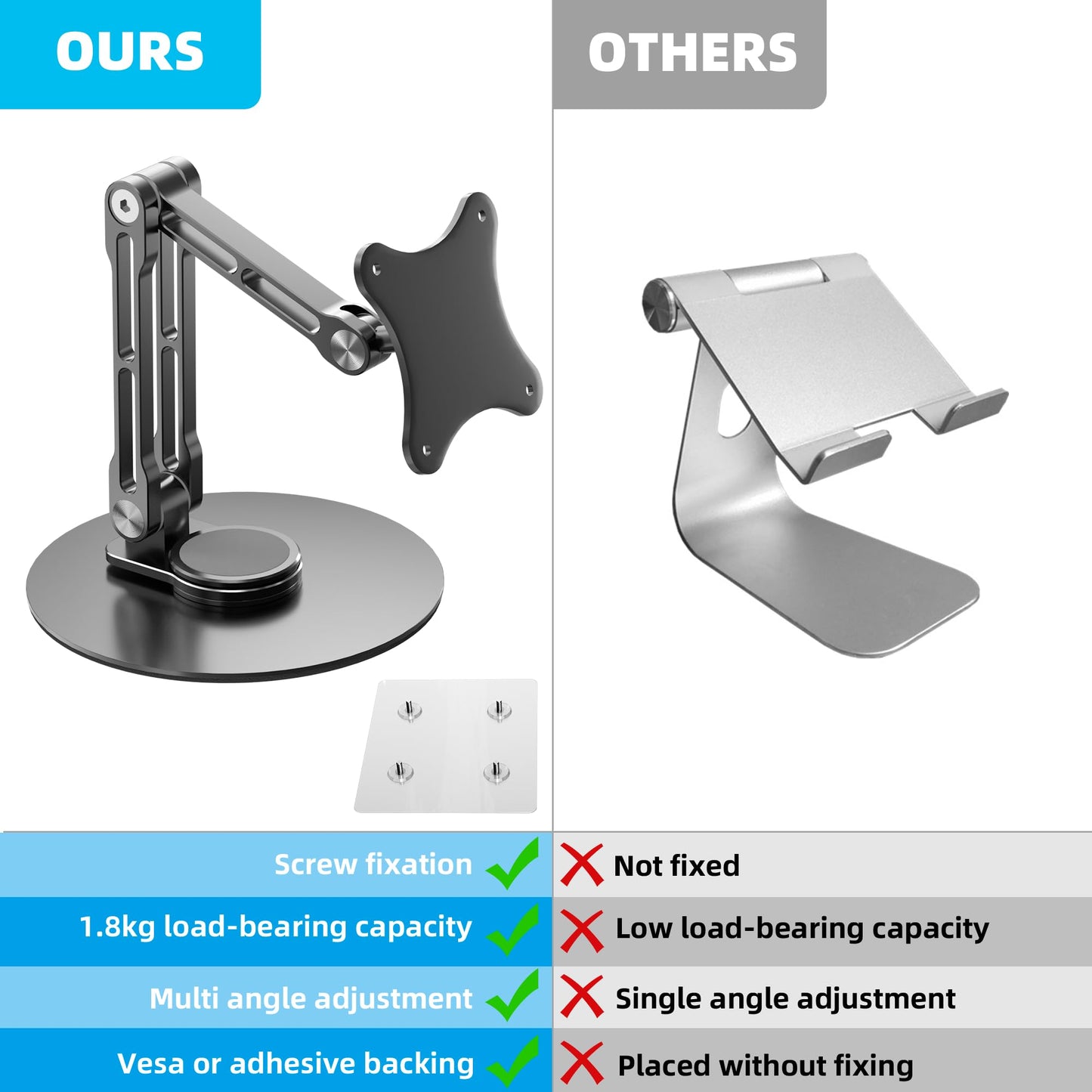 WEARSON 75mm VESA Mount Monitor Stand - Foldable Small Monitor Stand for 10" 13" 15.6" 16" 17" 17.3" inch Portable Monitor Stand Lay Flat support VESA 75*75mm (Black)