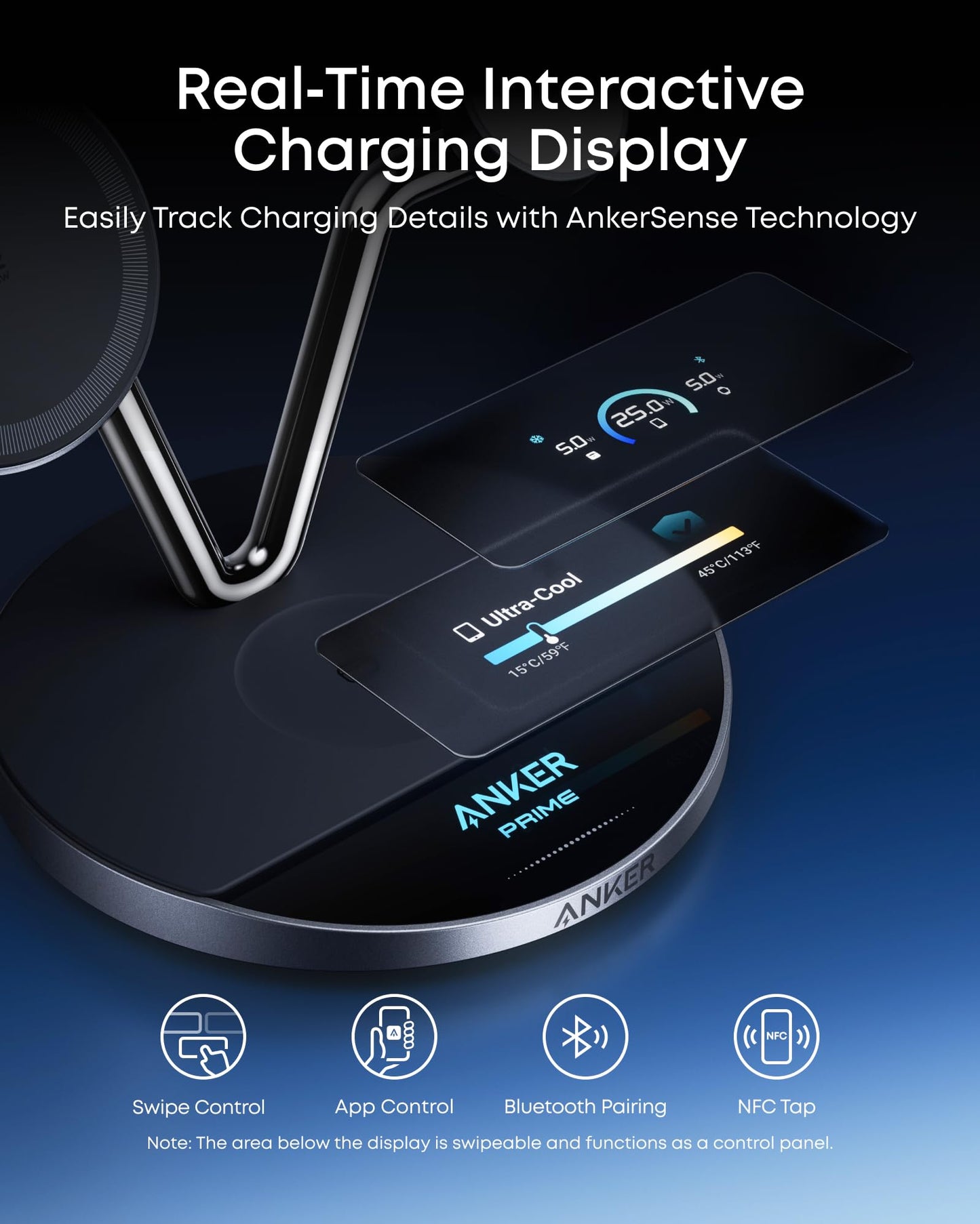 Anker Prime MagSafe Charger Compatible, 3-in-1 Charging Station, Qi2 25W Certified Wireless Charger Dock Stand, Smart Display with TEC Active Cooling, for iPhone 17, Apple Watch, AirPods, and More