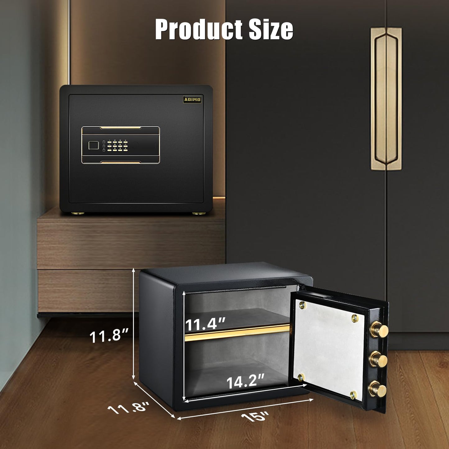 ADIMO Home Safe Box, 1.2 Cubic Feet Security Safe Box with Fireproof Waterproof Money Bag, Digital Keypad and Dual Key System, Personal Safe Fireproof Lock Box for Home Office Valuable Document