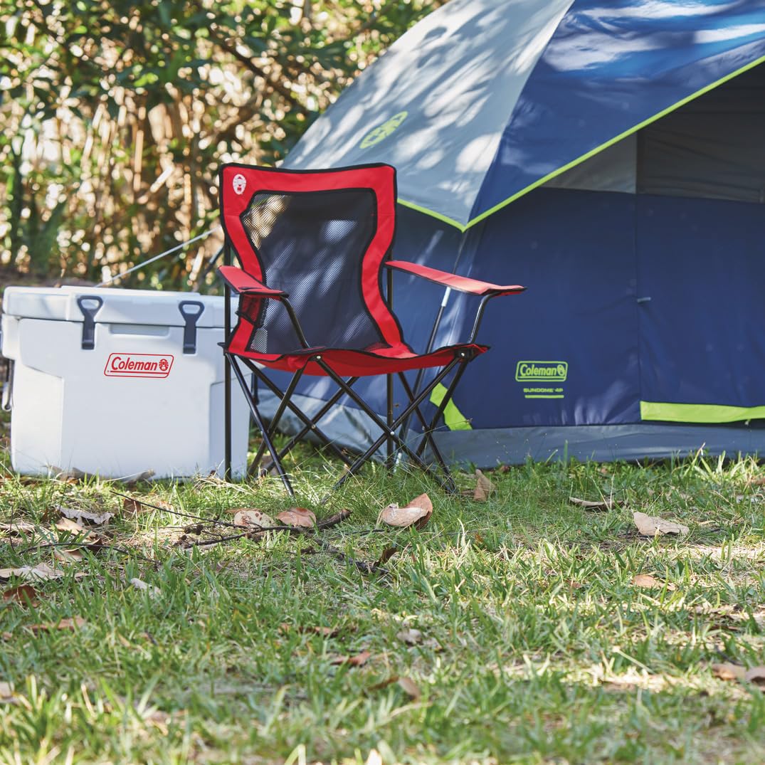 Coleman Broadband Mesh Quad Camp Chair with Carry Bag & Cup Holder, Cooling Mesh Back with Adjustable Arms