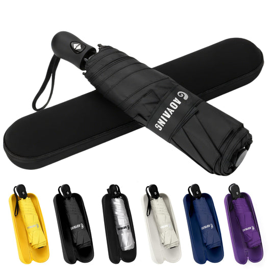 GAOYAING Compact Automatic Travel Umbrella with Case, Mini Small Folding Sun UV, Pocket Purse Umbrella Black