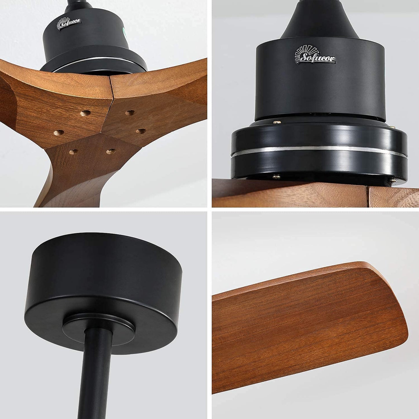 Sofucor Ceiling Fan no Lights, 52 Inch Low Profile Flush Mount Modern Wood Ceiling Fan with Remote for Indoor Farmhouse Bedroom Living Room Outdoor Patio Porch, Reversible DC Motor, Noiseless