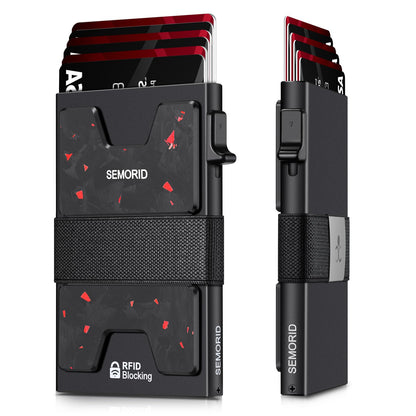 SEMORID Slim Wallet for Men, Minimalist RFID Blocking Mens Card Wallet - Pop Up Credit Card Holder, Thin Metal Case with Cash Band, Hold 12+ Cards