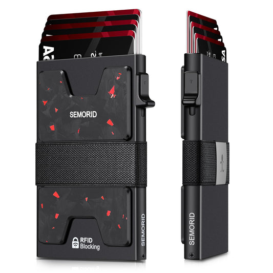 SEMORID Slim Wallet for Men, Minimalist RFID Blocking Mens Card Wallet - Pop Up Credit Card Holder, Thin Metal Case with Cash Band, Hold 12+ Cards