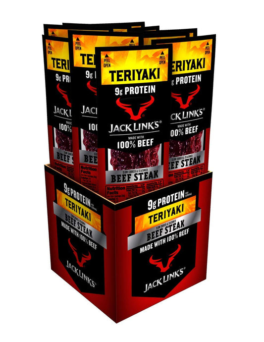Jack Link's Beef Steak, Teriyaki – Protein Snacks, Meat Snack with 9g of Protein, Made with 100% Beef, Individually Wrapped Bulk Snack Pack, Keto Friendly – 1 Oz. (12 Count)