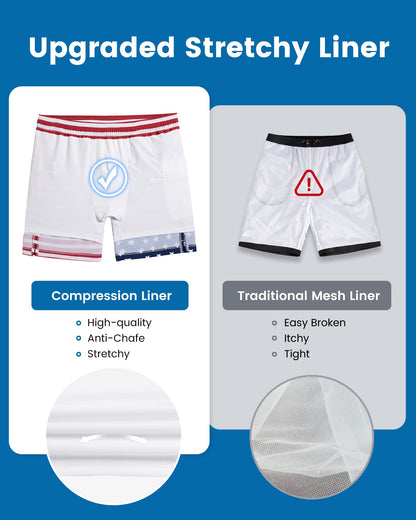 maamgic 2 in 1 Mens Swim Trunks 7 Inch Swim Shorts Swim Suits Board Shorts American Flag