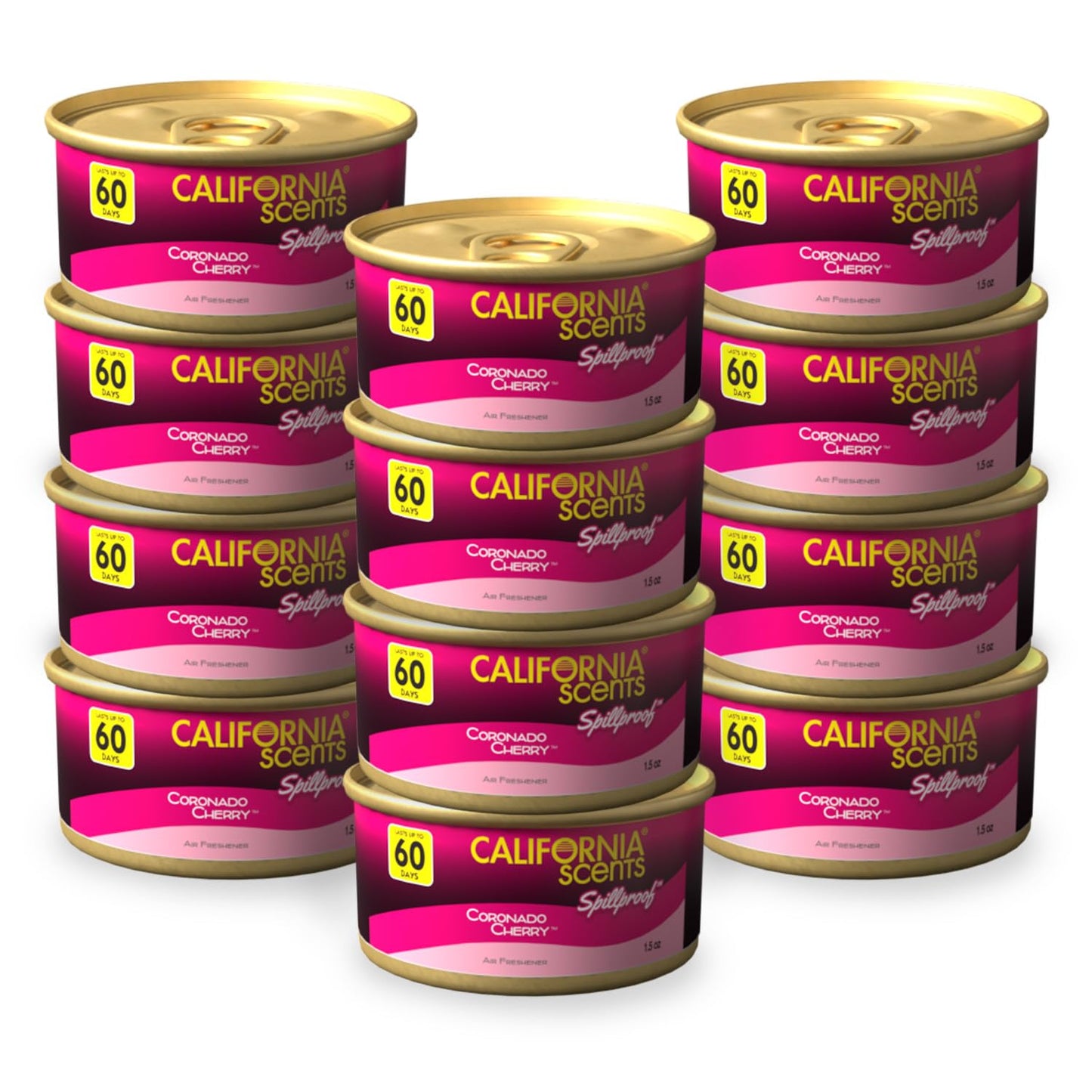 Can Air Freshener and Odor Neutralizer by California Scents, Set of 12 Spillproof Cans for Home and Car, Coronado Cherry, 1.5 Oz Each