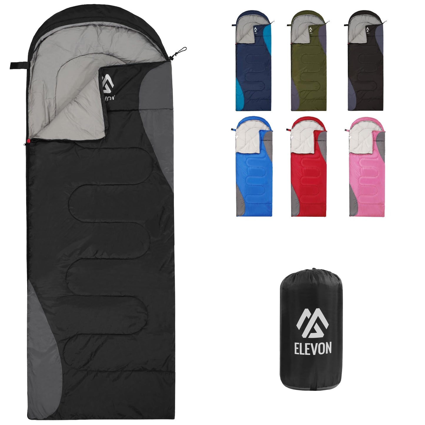 Elevon Sleeping Bag for Adults Teens Kids Cold Warm Weather, Portable Waterproof & Lightweight, Compact with Compression Sack, for 3-4 Seasons Camping, Backpacking, Hiking, Travel, Indoors Outdoors