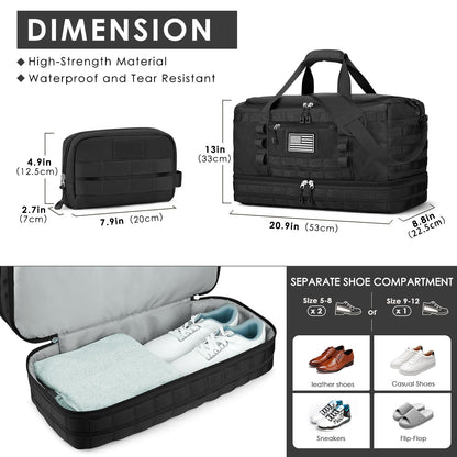 ETRONIK Travel Bag for Men Women, Gym Bag & Tactical Duffle Bags for Travel, Carry on with Toiletry Bag and Shoe Compartment, Weekender Overnight Trip with Wet Pocket for Workout Medical, Black