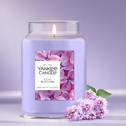 Yankee Candle Lilac Blossoms, Scented Candle, 22oz Large Jar with up to 150 Hour Burn Time, Giftable, Birthdays