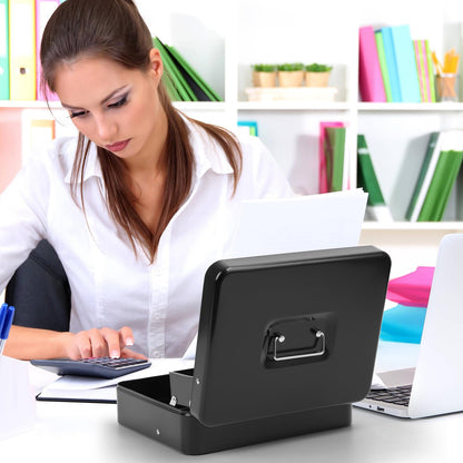 KYODOLED Locking Cash Box with Lock,Money Box with Cash Tray,Lock Safe Box with Key,Money Saving Organizer,11.81Lx 9.45Wx 3.54H Inches,Black XL Large