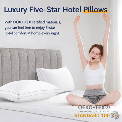 ROUMEA Pillows Queen Size Set of 2, Gusseted Bed Pillows for Sleeping 2 Pack, Luxury Hotel Quality, Supportive Queen Pillow with Soft Down Alternative for Back Stomach Side Sleepers, Machine Washable