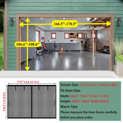 Garage Door Screen 14x9ft for 1 Car, Retractable Fiberglass Magnetic Screen Mesh Sliding Doors Curtain, Heavy Duty Weighted Bottom, Easy Assembly &Pass, Hands Free for Garage Patio (Black, 14x9ft)