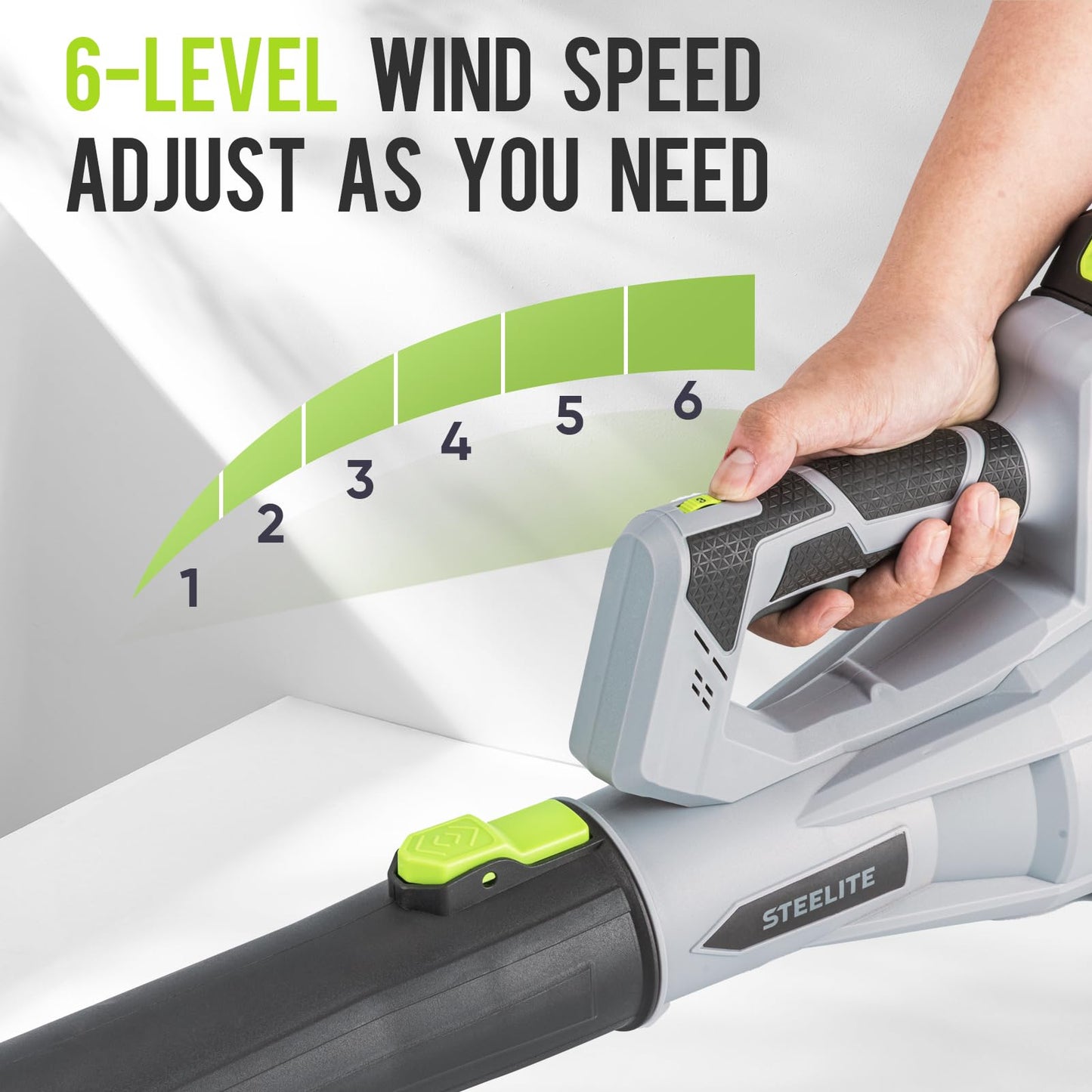 STEELITE 21V Cordless Leaf Blower, 150 MPH 600 CFM High-Performance Airflow, Lightweight Electric Blower for Lawn Care, Patio Cleaning, Leaves & Dust, Includes 2 x 2.0Ah Batteries - Green