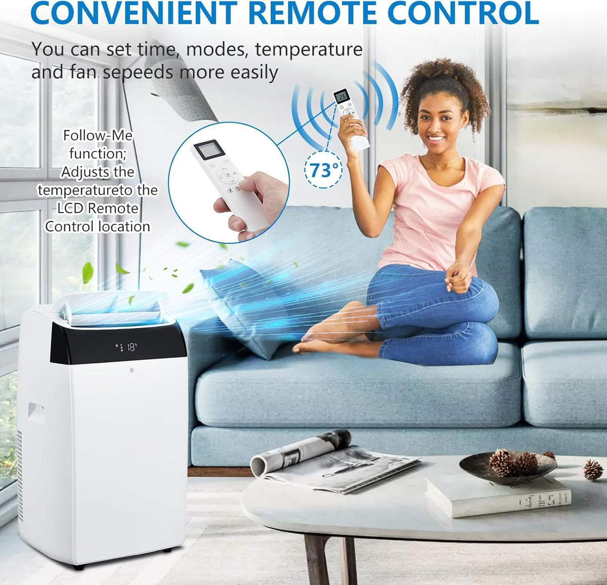 14000 BTU Portable Air Conditioners, Portable AC Unit 3-In-1 with Fan, Dehumidifier, Cools Up To 750 Sq.Ft. Room Air Conditioner, Remote Comtrol, Low Noise, 24 Hours Timer, White Top