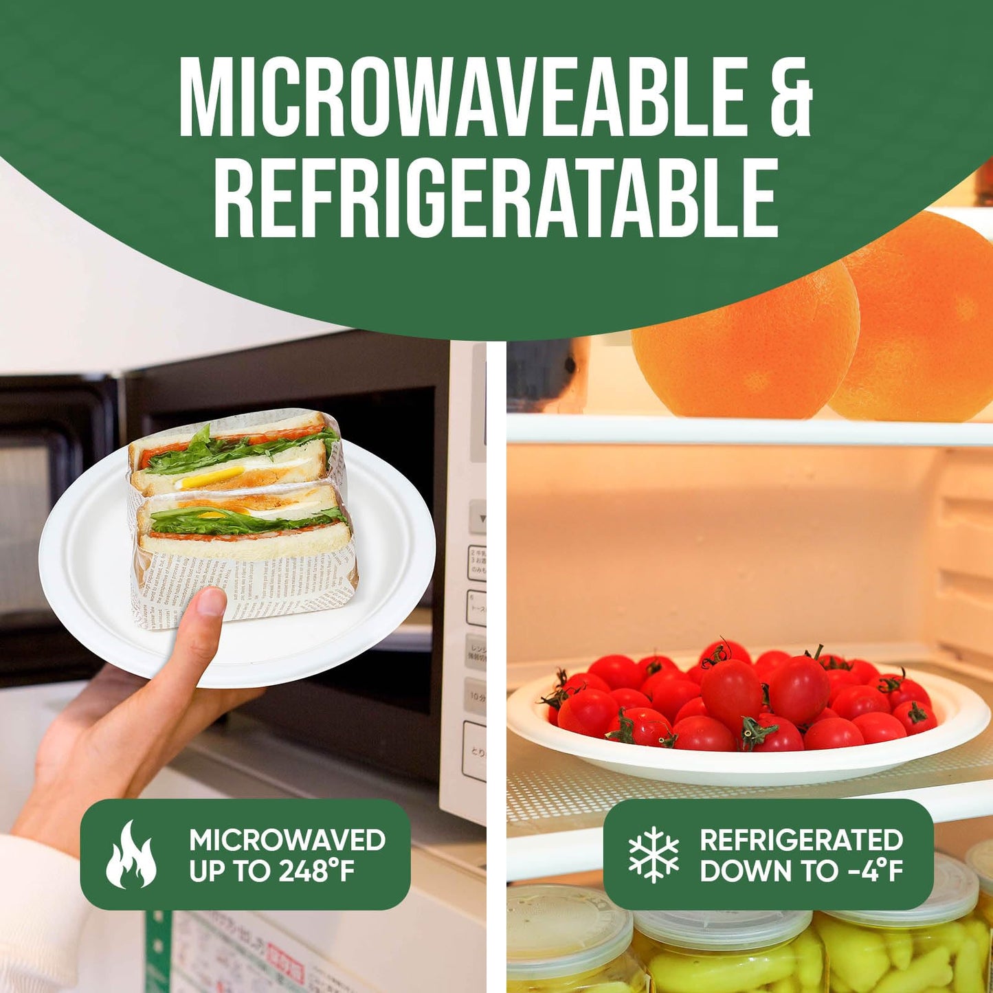 TaidMiao Paper Plates 9 Inches, 100 Pack Disposable Plates For Party – 100% Compostable Plates, Water & Oil Proof Paper Plates, Microwavable Paper Plates Bulk - White