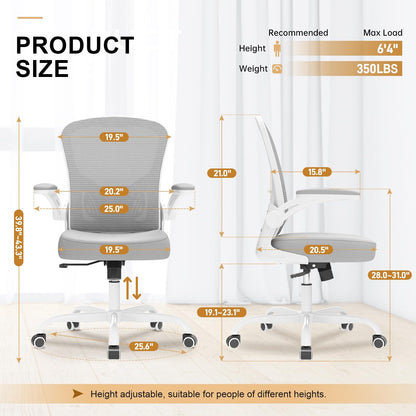 Office Chair, Ergonomic Desk Chairs 330LBS Capacity High Back Mesh Computer Chair with Flip-up Armrests, Comfy Work Chair with Adjustable Lumbar Support