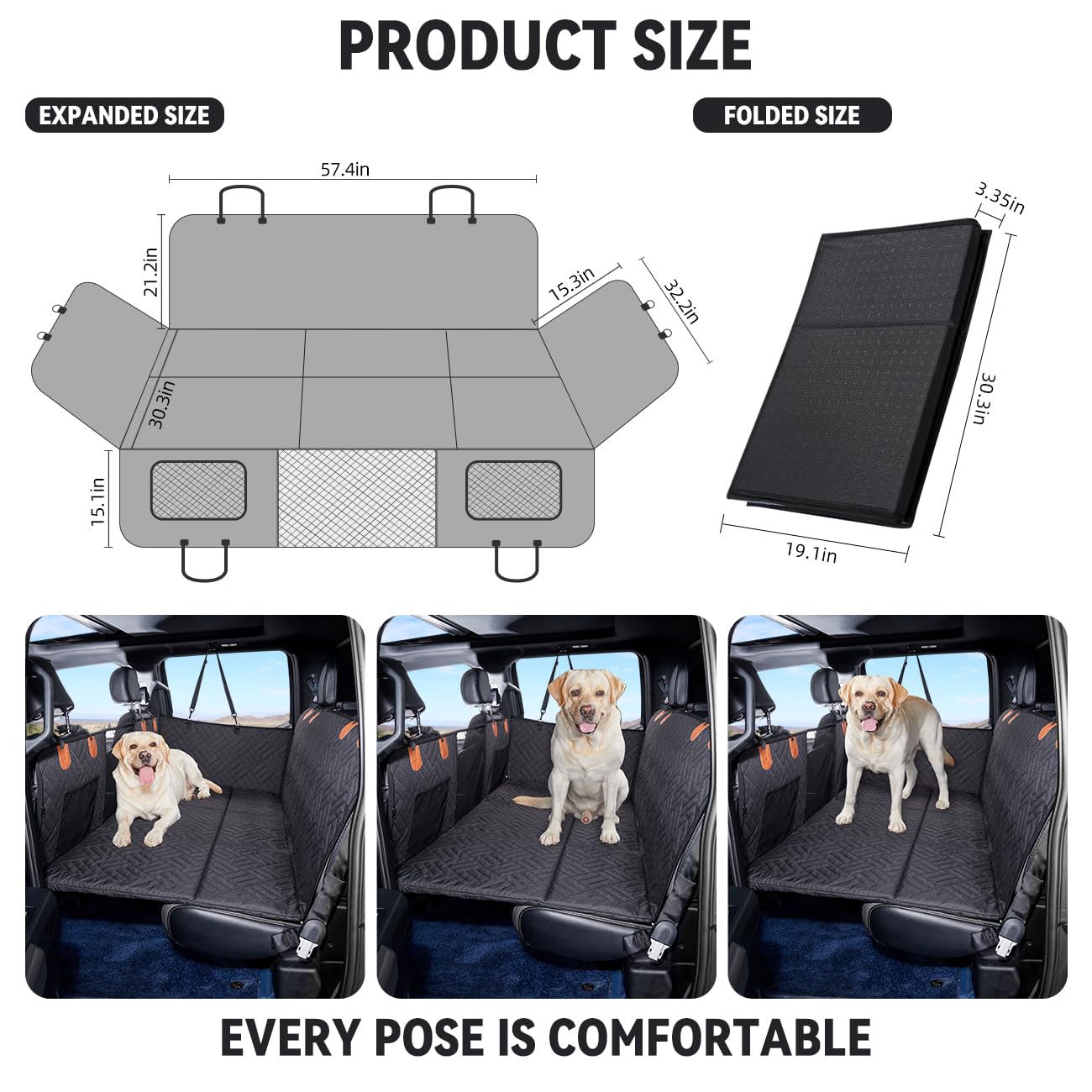 YJGF Dog Back Seat Extender for Truck,Truck Seat Cover Back Seat,Dog Hammock for Truck,Pet Seat Covers for Dogs,Hard Bottom Seat Extender for Dogs,Dog Seat Cover for F150/RAM1500/Silverado (Black)