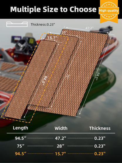 FOCEAN Boat Flooring EVA Foam Boat Decking Marine Mat Non-Slip Self-Adhesive Flooring Sheet for Motorboat Kayak Surfboard Garden Swimming Pools, 94.5''x 15.7'', Brown with Black Lines
