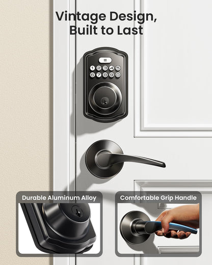 Veise Keyless Entry Door Lock with 2 Lever Handles - Electronic Keypad Deadbolt, Easy Installation Digital Smart Front Door Lock Set, Matte Black
