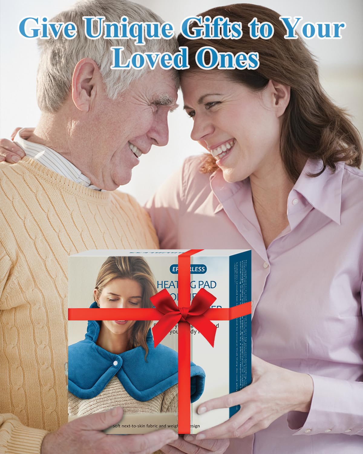 Heating Pad for Neck and Shoulder, Mothers Day Gifts for Mom, Electric Weighted Heat Pad for Back Pain Relief, Anniversary Birthday Gifts for Men Women Dad Him Her, Blue