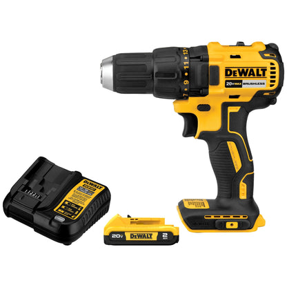 DEWALT 20V MAX Cordless Drill Driver Set, Electric Drill, Brushless 1/2 In 2 Speed, 2.0 Ah Battery, Charger and Bag Included, LED Light (DCD777D1)