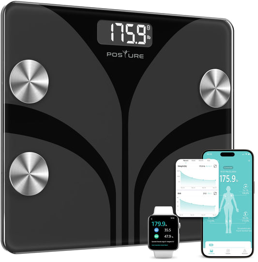 Posture Scale for Body Weight, Digital Bathroom Smart Scale LCD Display, 13 Body Composition Analyzer Sync Weight Scale BMI Health Monitor Sync Apps 400lbs - Black