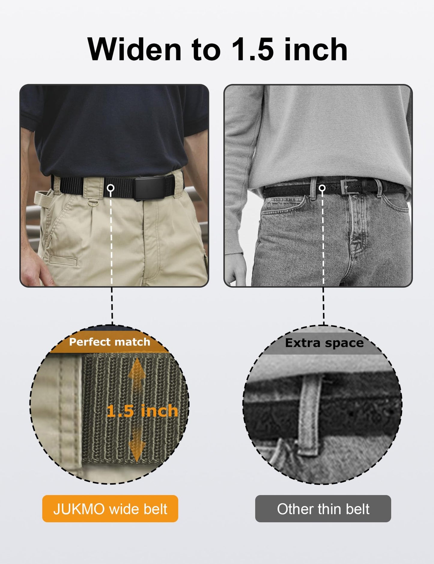 JUKMO Men's 1.5" Nylon Ratchet Belt, Casual Web Click Tactical Belt with Slide Buckle for Jeans, No Holes Adjustable Trim to Fit(Army Green,Medium)