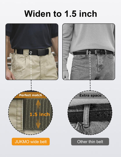 JUKMO Men's 1.5" Nylon Ratchet Belt, Casual Web Click Tactical Belt with Slide Buckle for Jeans, No Holes Adjustable Trim to Fit(Army Green,Medium)