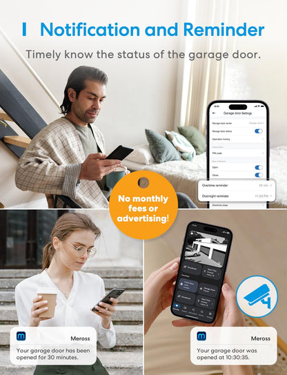 meross Smart Garage Door Opener Remote, Compatible with Apple HomeKit, Amazon Alexa, Google Assistant, SmartThings, Multiple Notification Modes, No Hub Needed