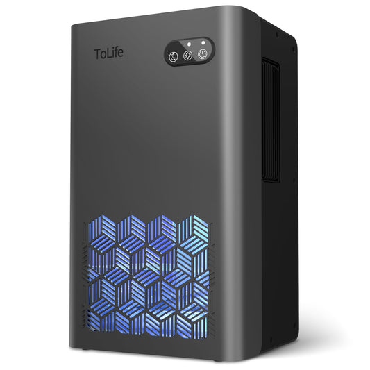 ToLife Dehumidifiers for Home 95 OZ Water Tank, 1000 sq.ft Dehumidifier for Basement Bedroom Bathroom with Auto Shut Off 7 Colors LED Light,Grey