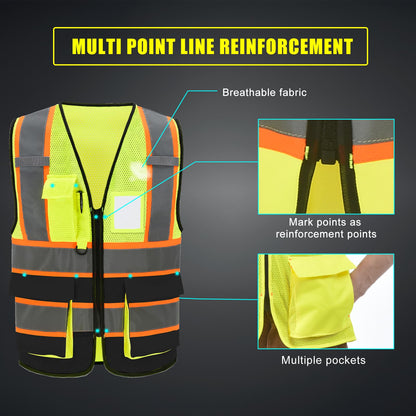 AYKRM yellow black mesh construction safety vest