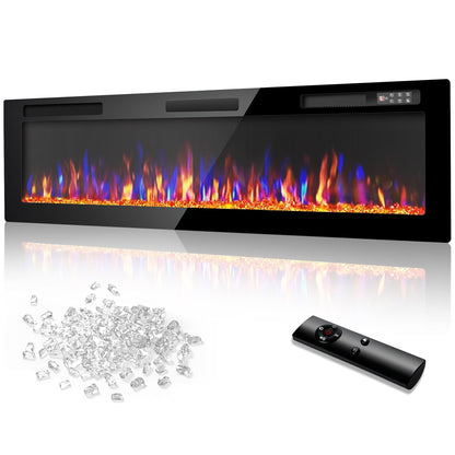 Vitesse 72 Inch Ultra Thin Electric Fireplace-Narrow Bezel Linear Fireplace Heater Recessed Wall Mounted, Remote and Screen Control, 8H Sleep Timer, Low Noise, 750/1500W for Living Room, Bedroom