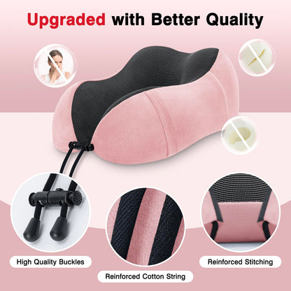 urnexttour Neck Pillow Airplane-2 Pack Memory Foam Travel Pillow, Soft Support Travel Neck Pillow for Travelling, Sleeping Rest, Car, Train and Home Use (Grey&Pink)