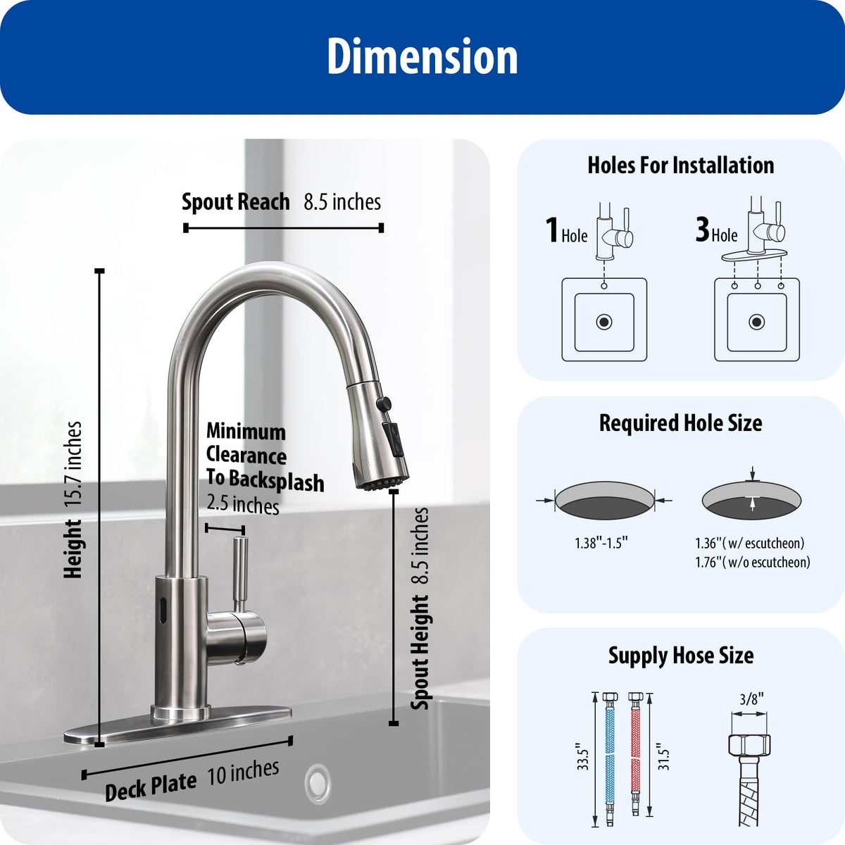 WEWE Touchless Kitchen Faucet with Pull Down Sprayer - Single Handle Kitchen Faucets Smart Motion Sensor Stainless Steel Brushed Nickel Sink Faucet