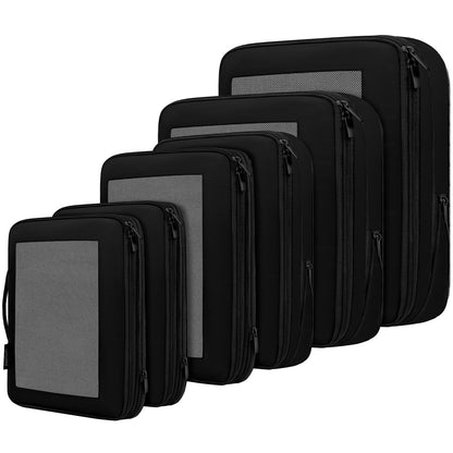 BAGAIL 4 Set/6 Set/8 Set Compression Packing Cubes Travel Accessories Expandable Packing Organizers (Square Mesh, 06-Black)