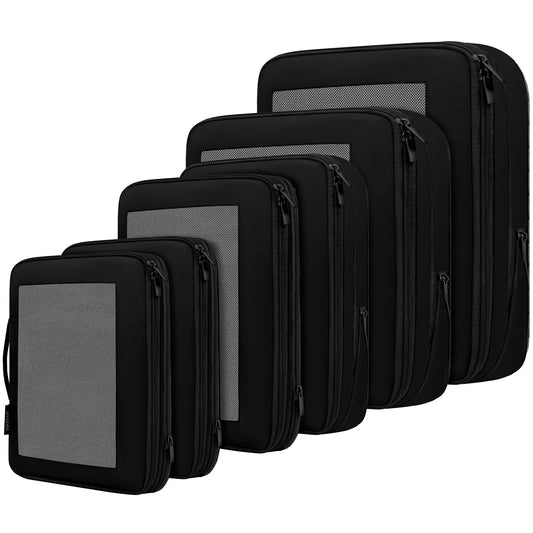 BAGAIL 4 Set/6 Set/8 Set Compression Packing Cubes Travel Accessories Expandable Packing Organizers (Square Mesh, 06-Black)