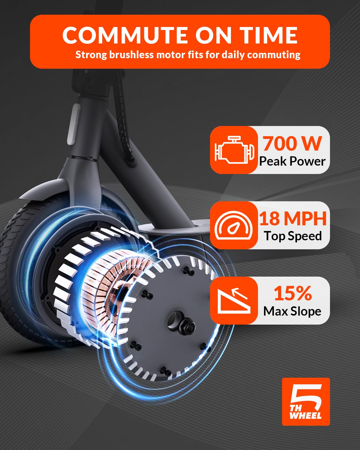 5TH WHEEL V30PRO Electric Scooter, 10" Solid Tires, 350W Motor & 18 MPH, 19.9 Miles Range E-Scooter with E-Lock, Dual Brakes and Suspension, Foldable Adults Commuter Scooter with Turn Signals and APP