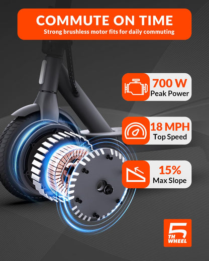 5TH WHEEL V30PRO Electric Scooter, 10" Solid Tires, 350W Motor & 18 MPH, 19.9 Miles Range E-Scooter with E-Lock, Dual Brakes and Suspension, Foldable Adults Commuter Scooter with Turn Signals and APP