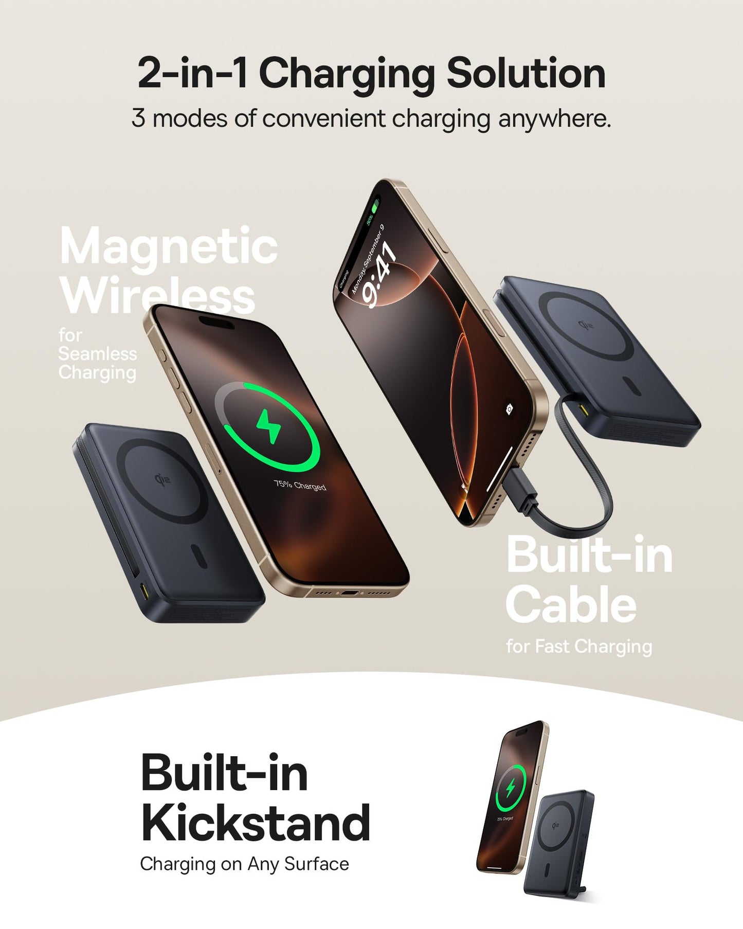 Baseus Qi2 Certified 15W for Magsafe Battery Pack, Nomos P2 30W Fast Charging Portable Phone Charger 10,000mAh Power Bank with USB-C Cable & Smart Display for iPhone 16/15/14/13/12 Series -(Black)