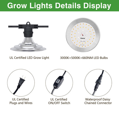 Espird Outdoor Grow Lighs,22FT Waterproof String Grow Light,Full Spectrum Grow Light Strip, Outdoor Grow Light for Veg Seedling Flower in Greenhouse, Garden, Backyard, Farm (6-Light)
