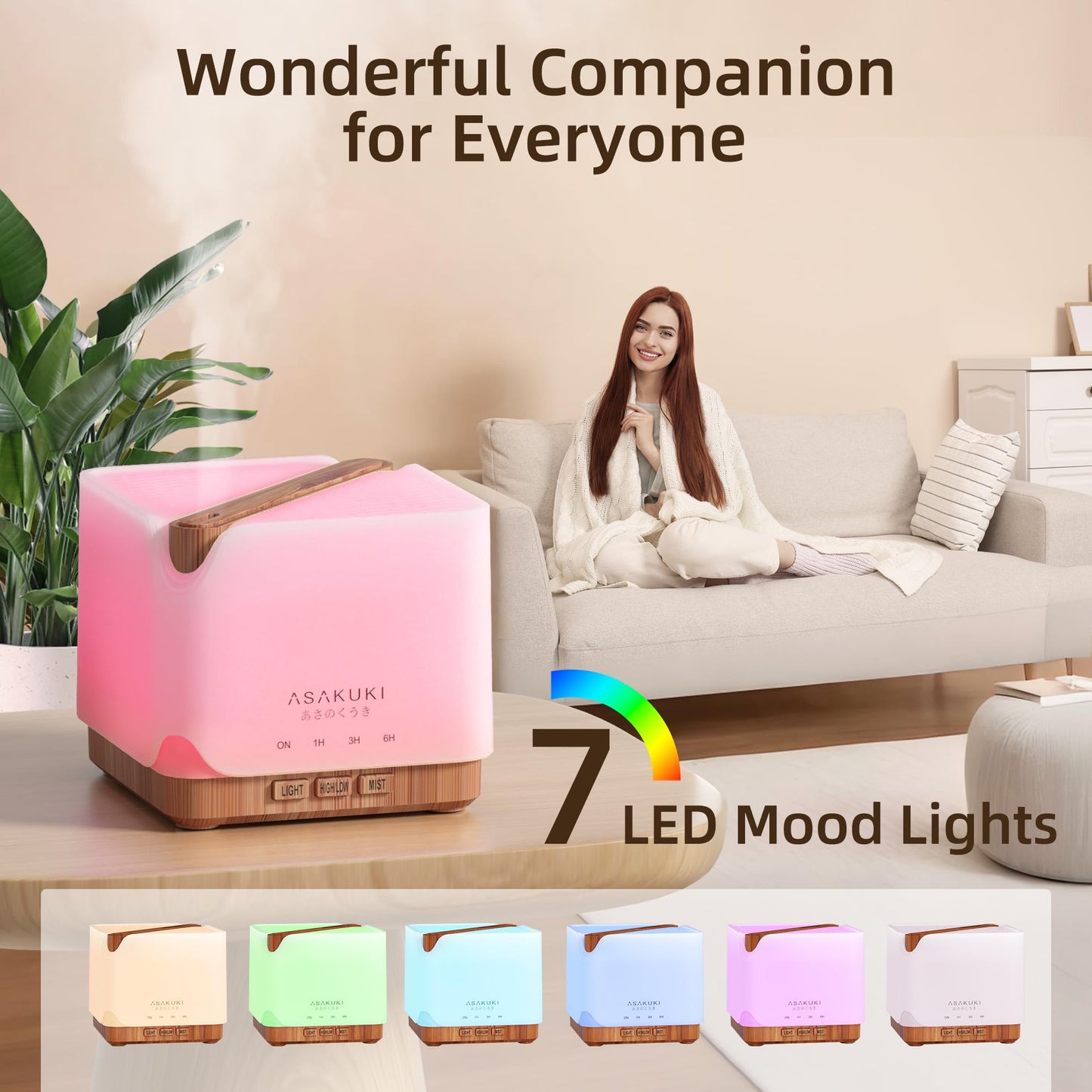 ASAKUKI 700 ml Premium Essential Oil Diffuser, 5 in 1 Ultrasonic Aromatherapy Fragrant Oil Vaporizer Humidifier, Timer and Auto-Off Safety Switch, 7 LED Light Colors