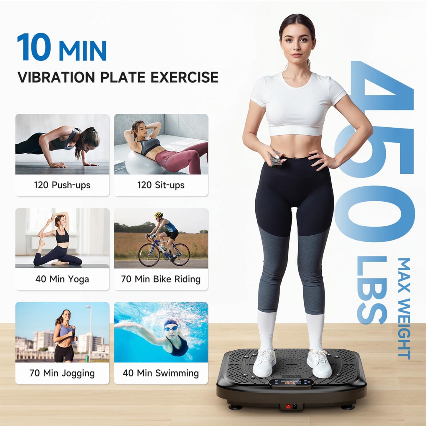 Vibration Plate Exercise Machine Weight Loss, Full Body Workout Vibration Plate Lymphatic Drainage, 199 Adjustable Speeds Power Shaping Vibrating Plate 450 Lbs Capacity Fitness Platform Black