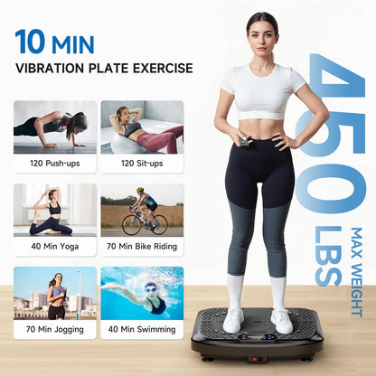 Vibration Plate Exercise Machine Weight Loss, Full Body Workout Vibration Plate Lymphatic Drainage, 199 Adjustable Speeds Power Shaping Vibrating Plate 450 Lbs Capacity Fitness Platform Black